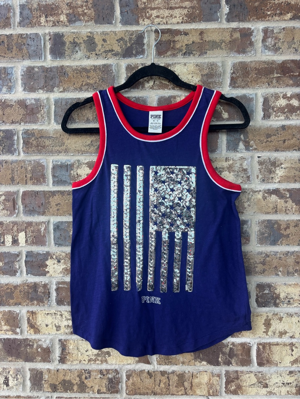 PINK Victoria’s Secret LA Sequin Tank Top Navy Red White XS